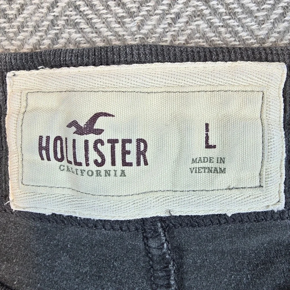 Hollister California Wide Leg Sweatpants Charcoal Gray Lime Green Logo Large